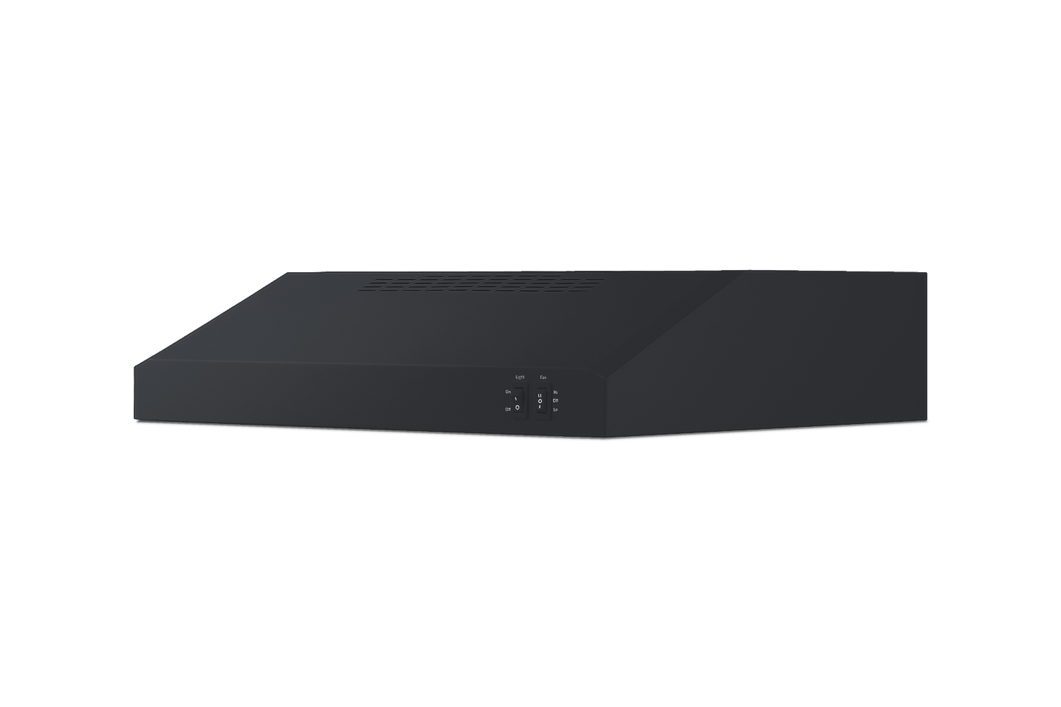 20 inch wide ADA compliant under cabinet convertible range hood for ducted or ductless use in black, made in North America with a remote wall switch